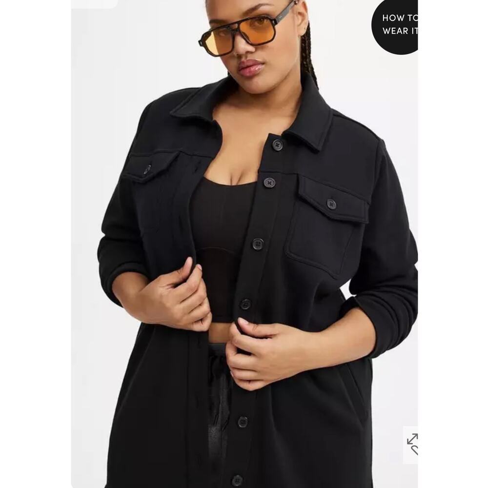 Torrid TRU Brushed Fleece Active Black Button Front Shacket, size 2X - Picture 2 of 11